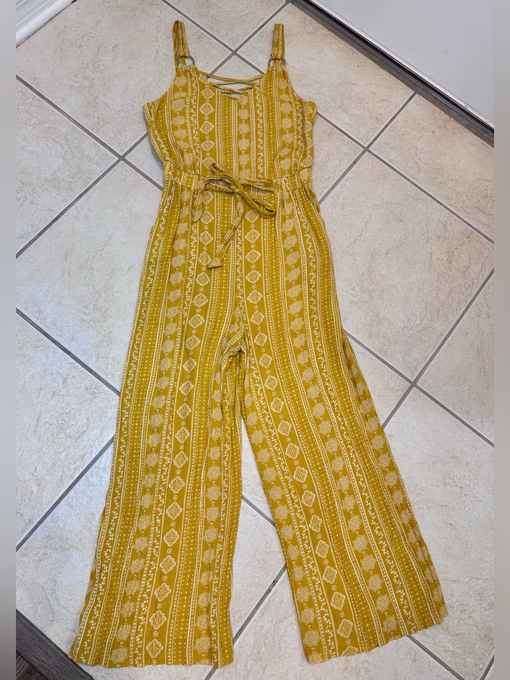 Women’s Mustard Yellow Printed Wide-Leg Jumpsuit